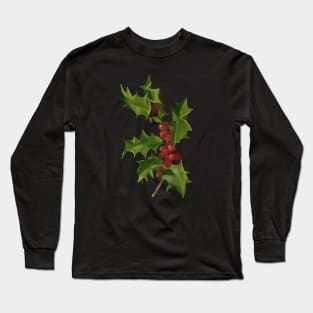 Vintage Christmas Berries Botanical Illustration Long Sleeve T-Shirt